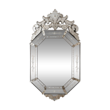Antique Venetian mirror from the late 19th century – bevelled glass & engraved decoration – 124 x 68
