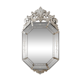 Miroir vénitien ancien fin XIXe – verre biseauté & décor gravé – 124 x 68