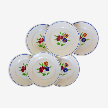 Lot de 6 assiettes plates vintage de la manufacture de Badonviller en porcelaine