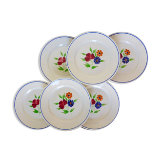 Set of 6 vintage flat plates from the Badonviller factory in porcelain