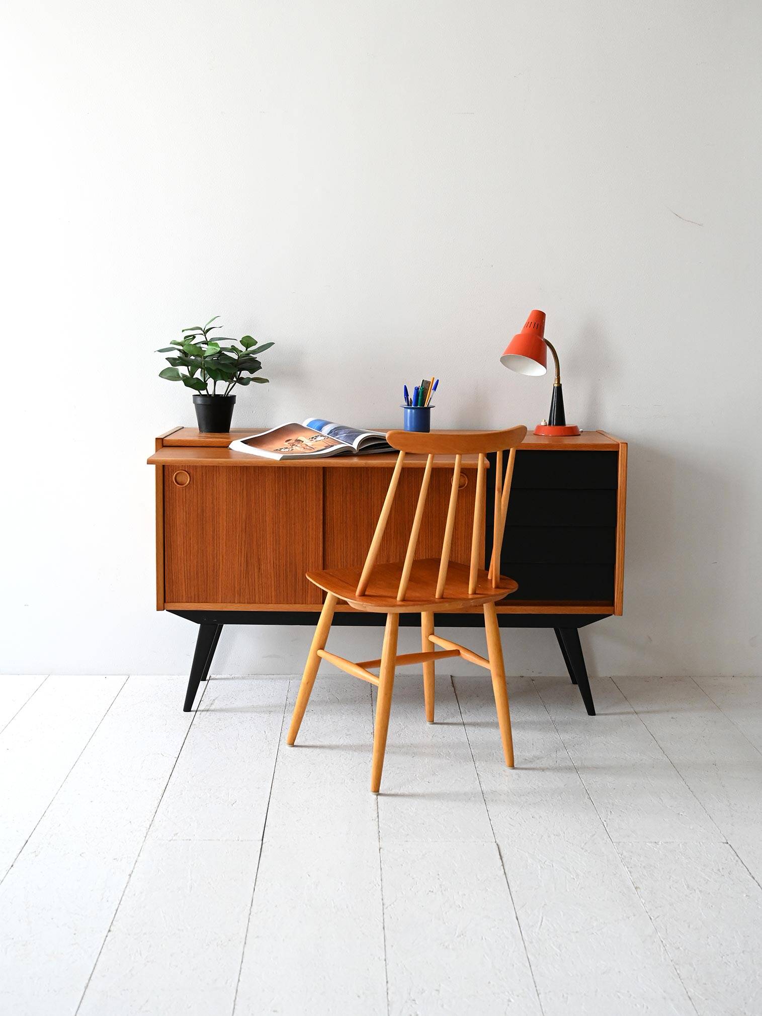 Scandinavian Teak Sideboard with Black Details