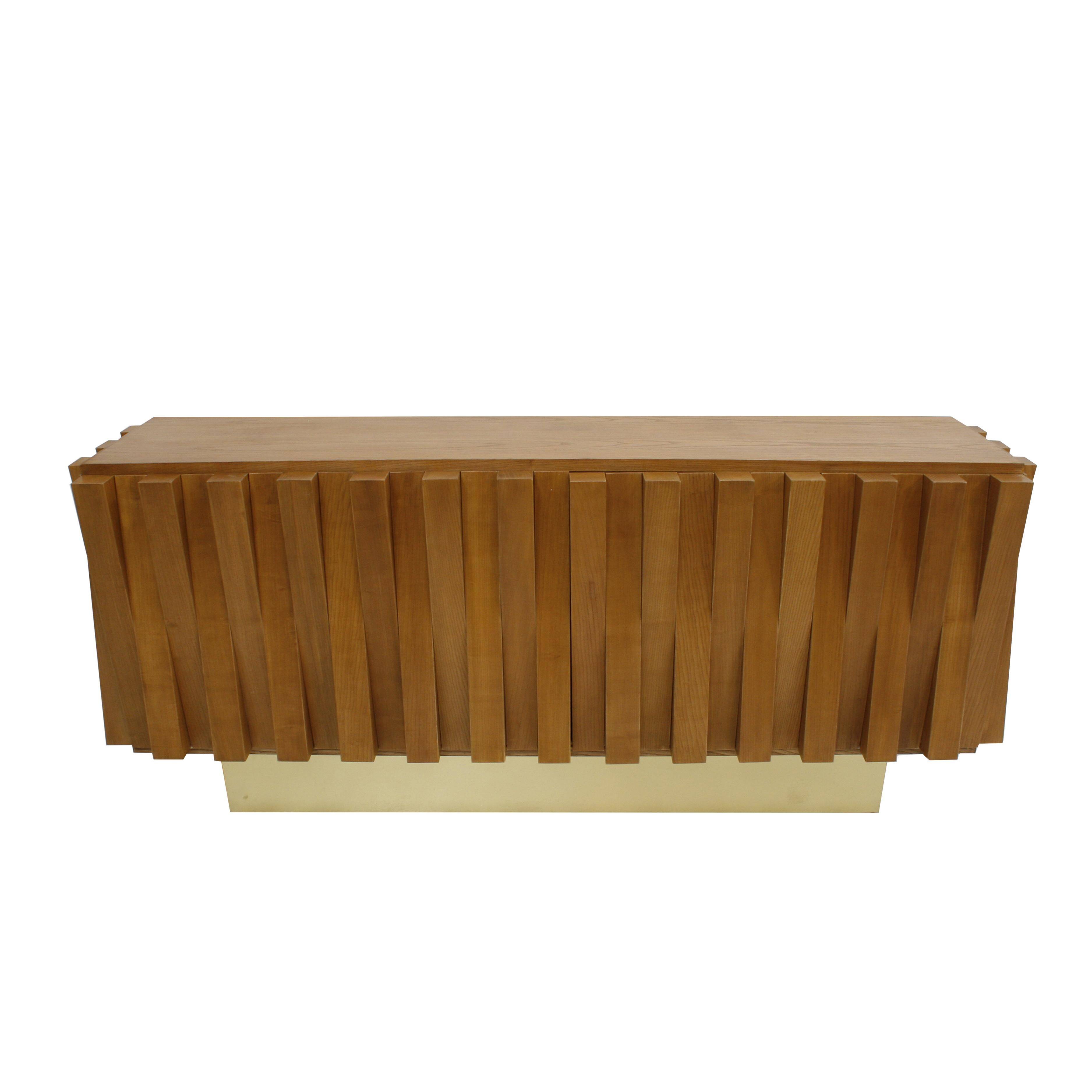 Contemporary Italian Dry Bar Made of Wood and Brass in Brutalist Style