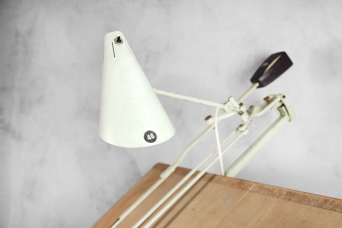 Dutch industrial drawing or architect's table witch lamp from rotanex-pool, 1950s
