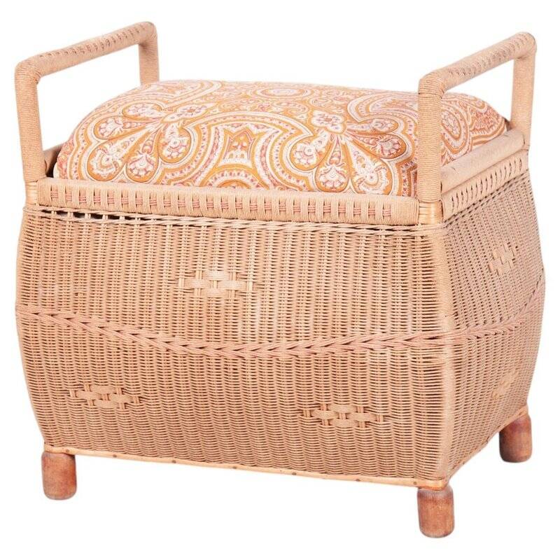 Czech Art Deco Stool in Wood and Hemp, 1940s