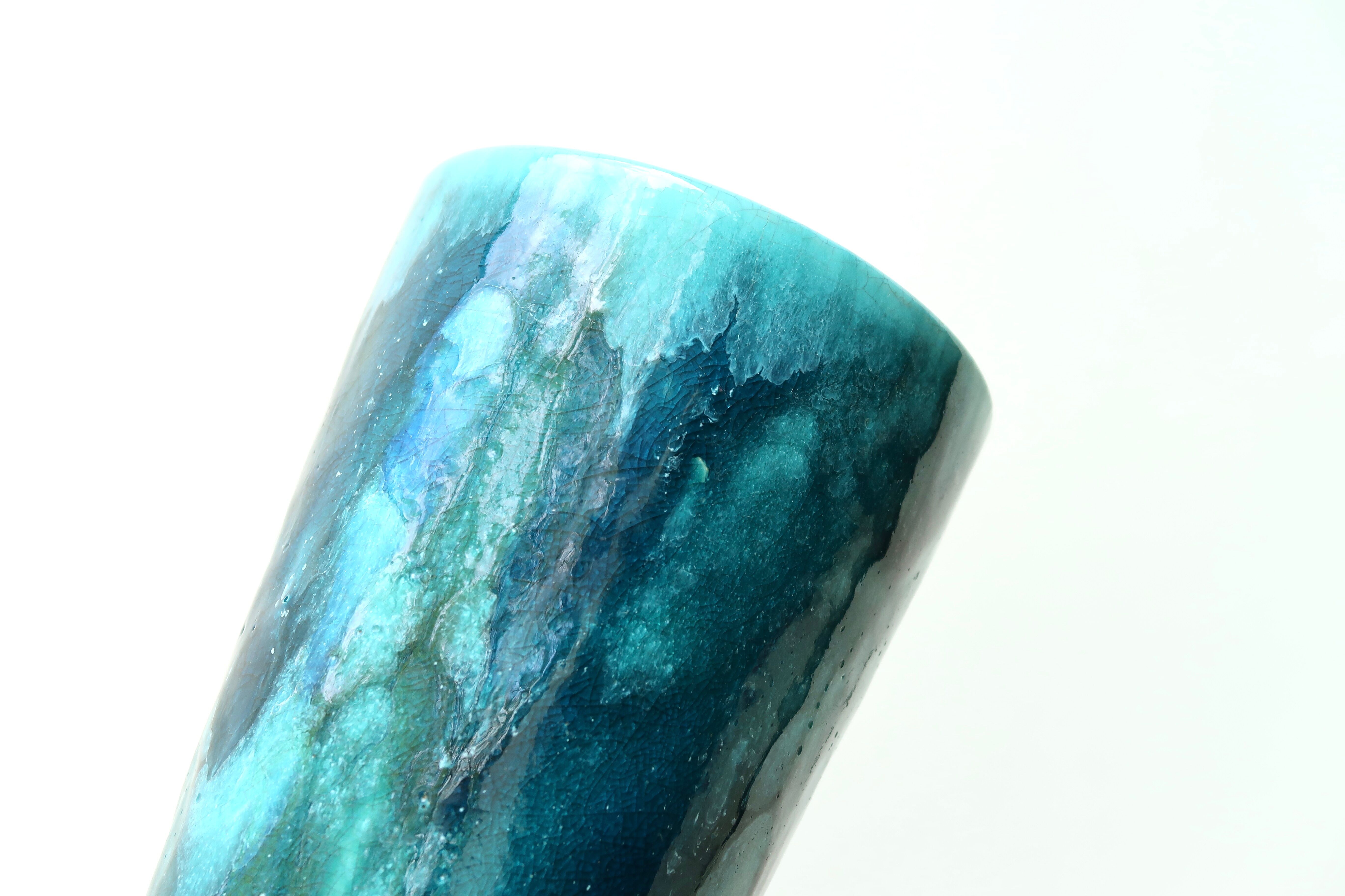 Blue chalice-style vase by Jean Robert Forget, 70s