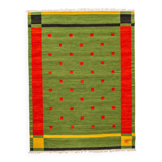 NOS Scandinavian 20th century modern flat weave rug by Karin Bernholm. 227/
