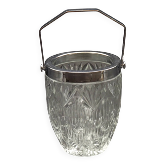 Quality Cut Glass French Vintage Ice Bucket Silver Metal Carry Handle 4507