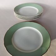 6 flat plates Villeroy & Boch Mettlach celadon green and vintage gold 1960s