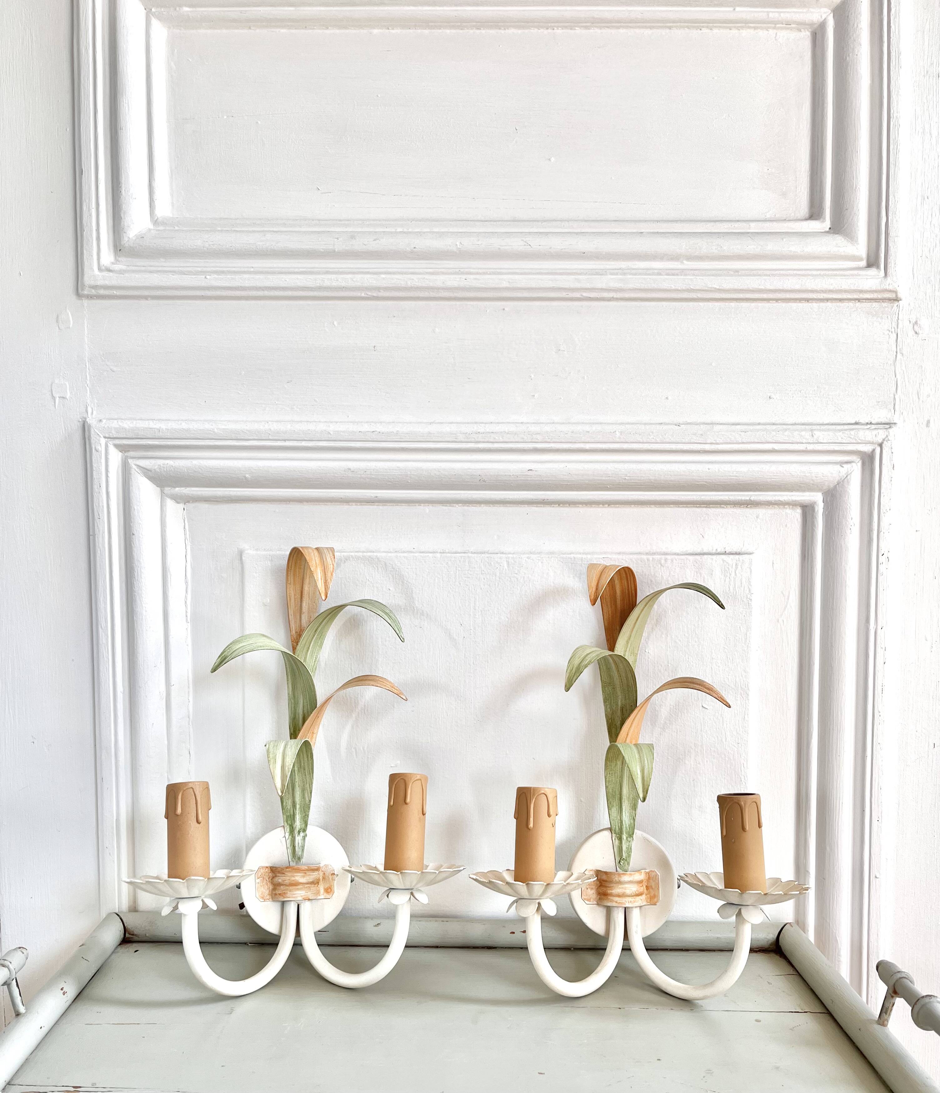 Pair of metal flower wall lights