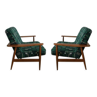 Set of Two Mid-Century Armchairs, by Juliszu Kędziorek in Green Jacquard, 1960s