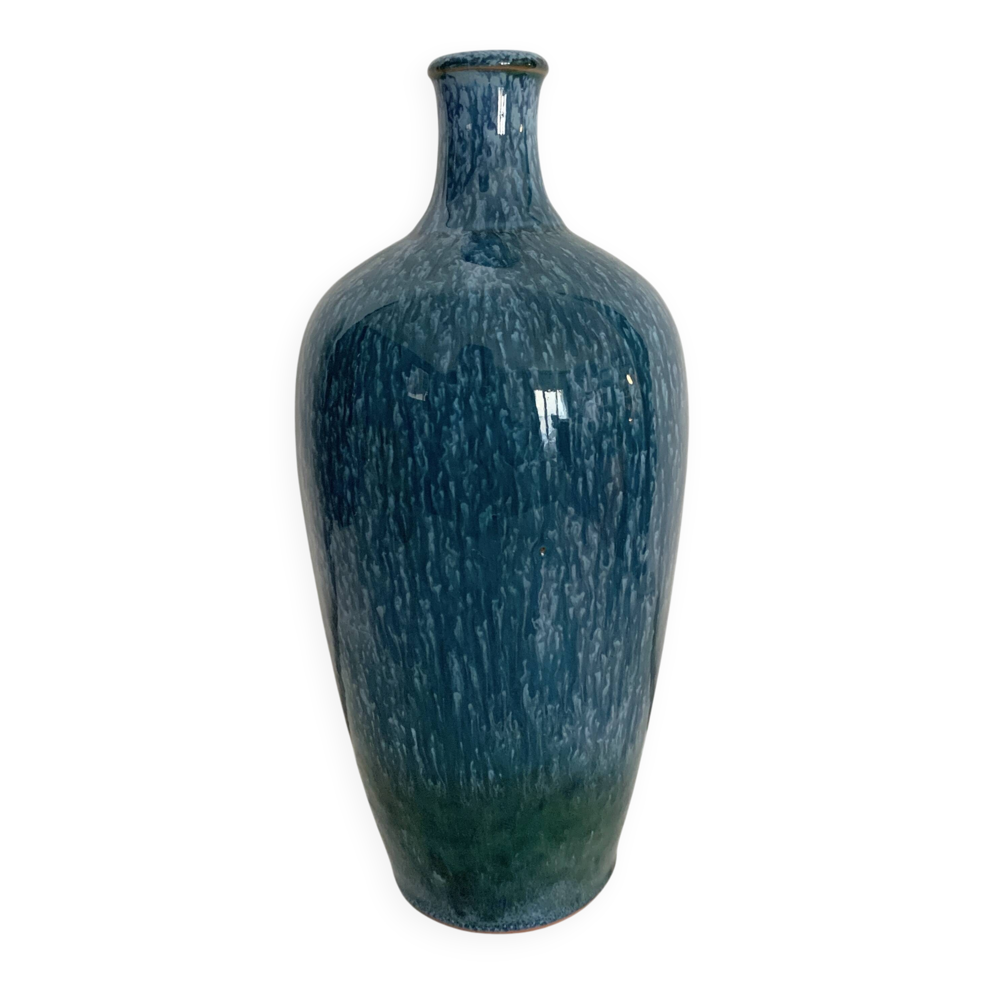 Glazed stoneware bottle vase signed Paturel