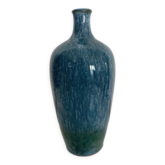 Glazed stoneware bottle vase signed Paturel