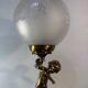Antique lamp, gilded bronze, cherub, engraved glass globe, Mathieu lighting.