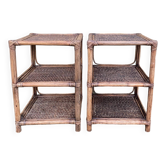 Pair of bamboo and rattan bedside tables, vintage end table