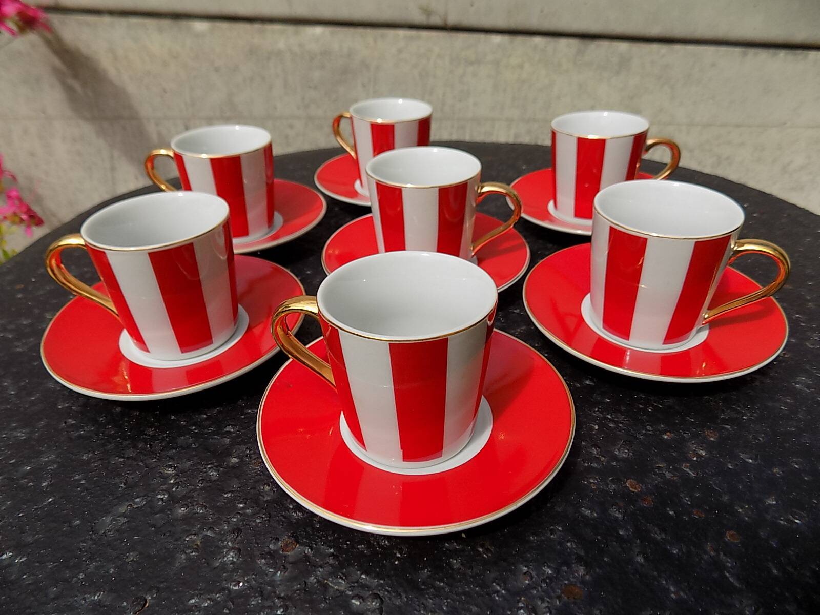 Striped cups and saucers