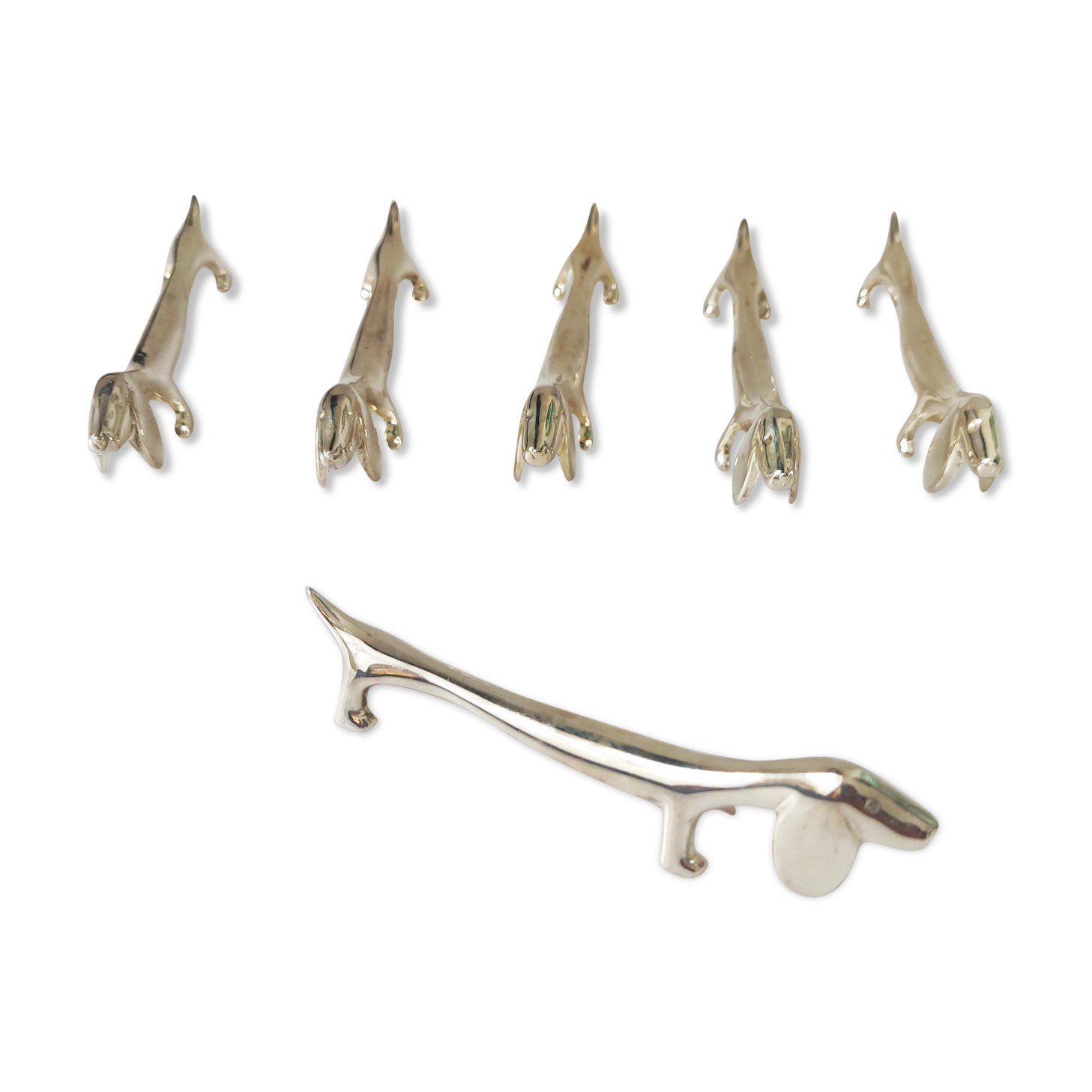 Ensemble de 6 porte couteaux métal argenté chien