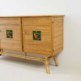 Rattan sideboard, Vallauris tiles, 1950s