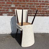 Set of 4 vintage Baumann chairs, in wood and white faux leather, model ESSOR.