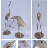 Couple grues laiton massif années 80 H. 48 cm