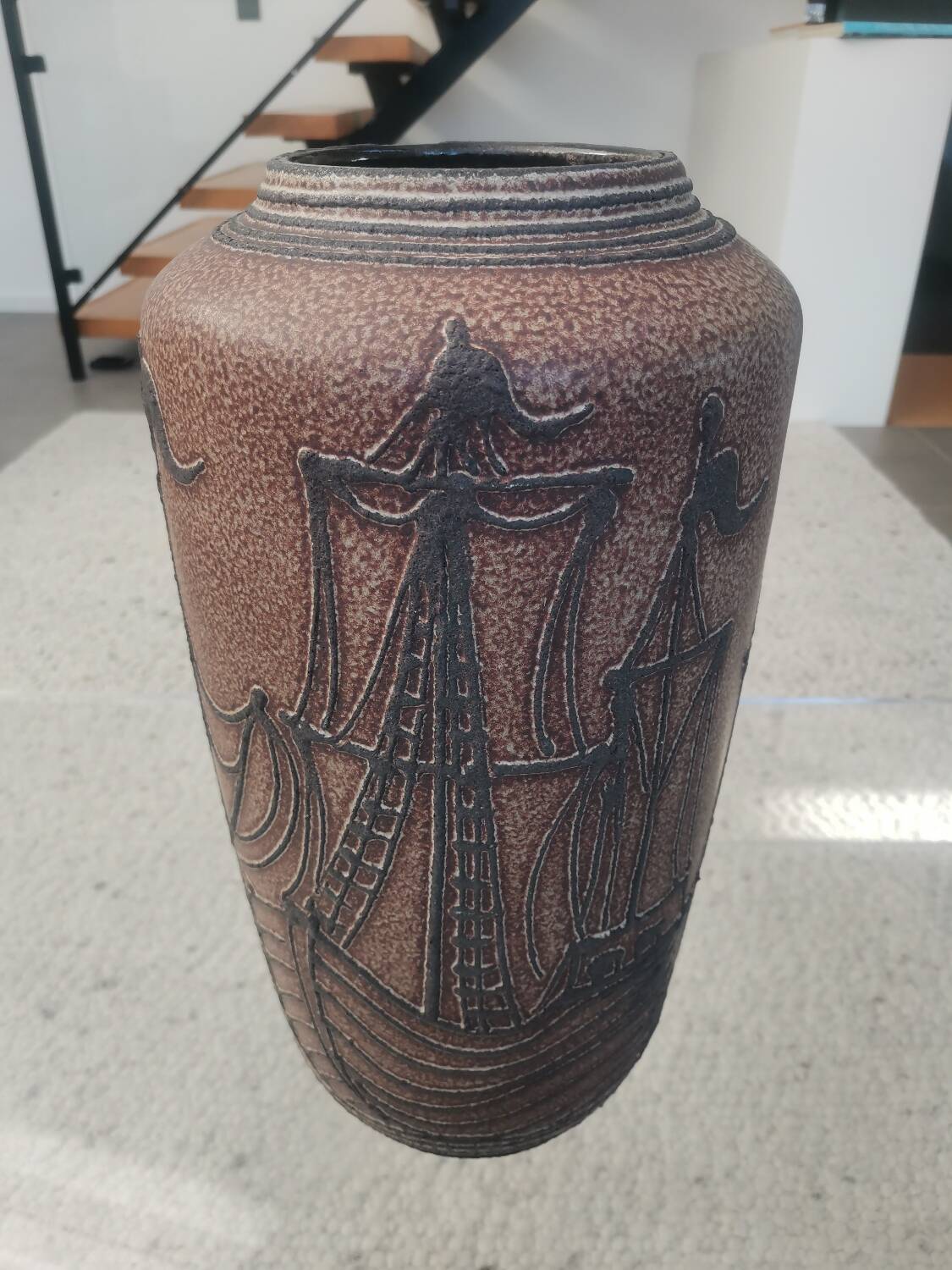 Mid Century Modern Ceramic Floor Vase – Vintage Maritime Ship Design –