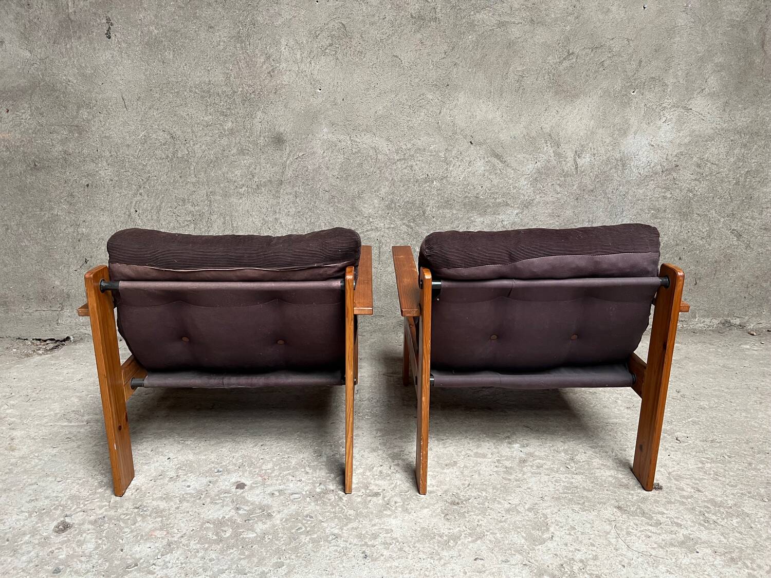 Pair of vintage pine armchairs 1970 1980 design look