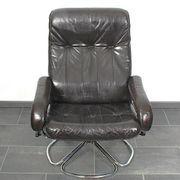 Unico 1970s Dark Brown Leather Lounge Chair and Ottoman Set of 2