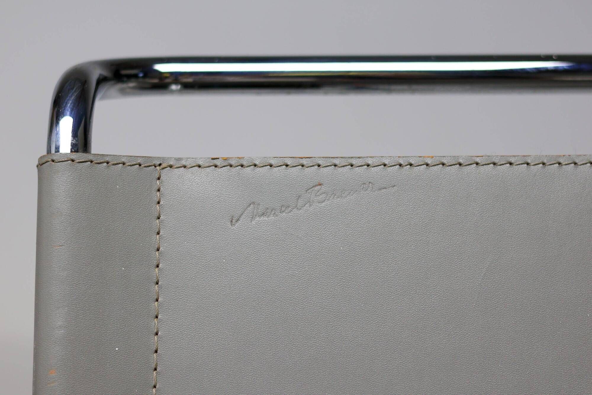 Wassily chair in grey leather by Marcel Breuer for Gavina, 1960, signed.