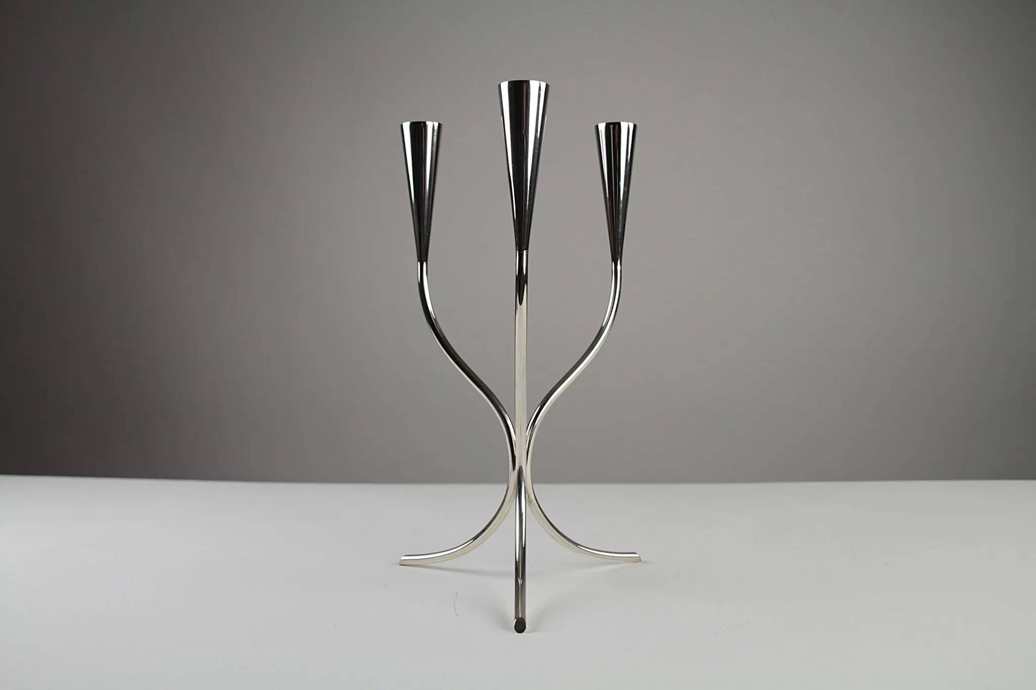 Silver-plated candelabra by Gunnar Ander for Ystad-Metall, Sweden 1960s
