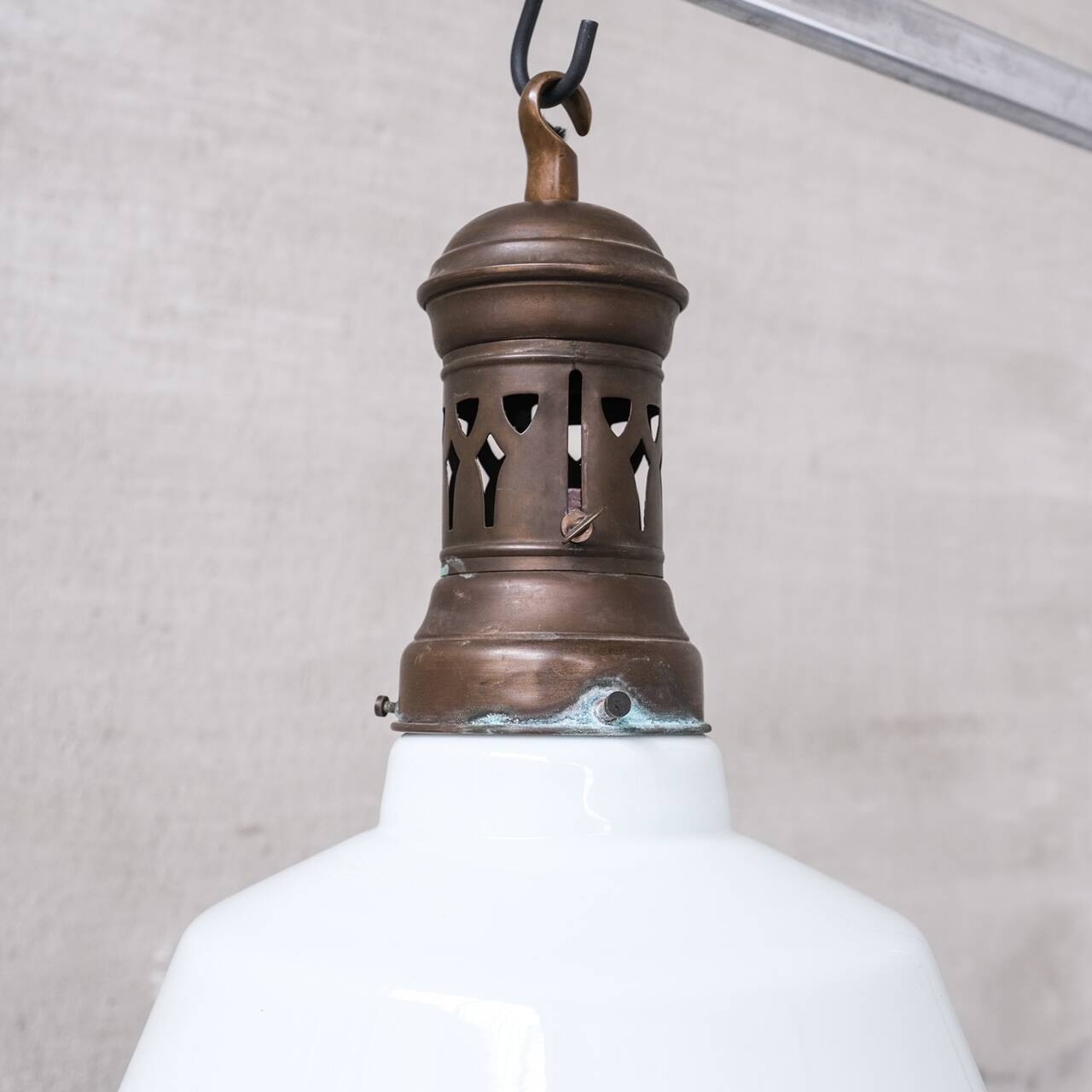 Antique french two tone glass pendant light