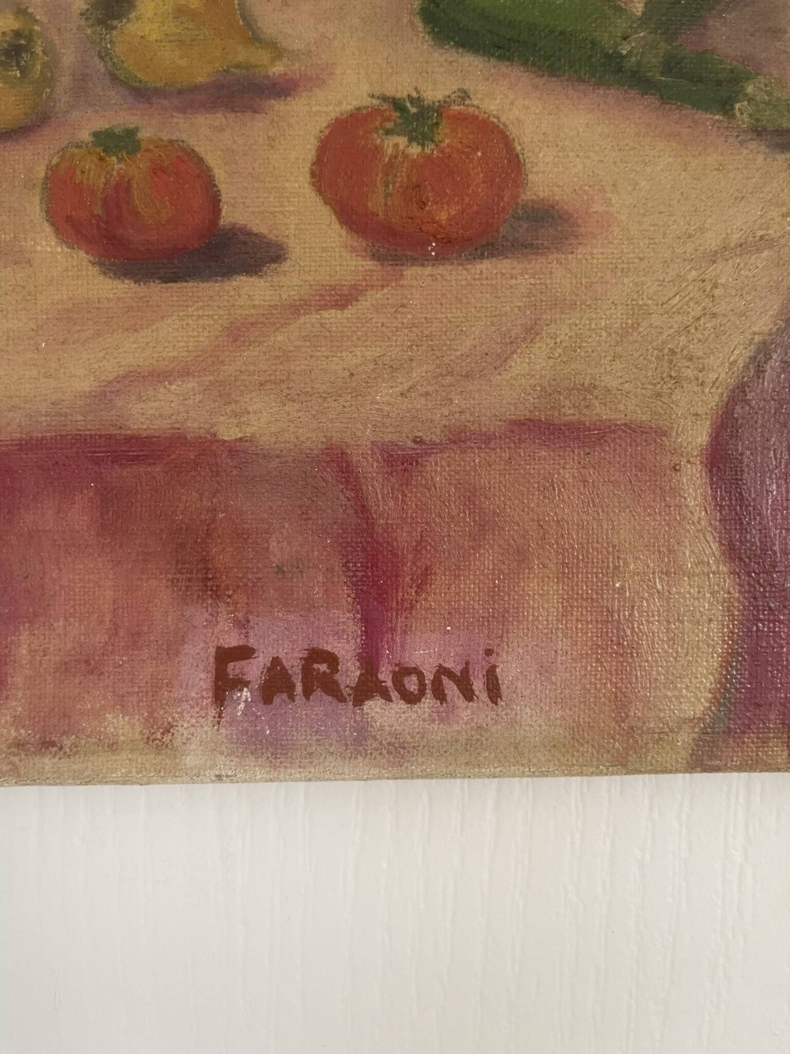 Old oil painting canvas still life kitchen fireplace faraoni