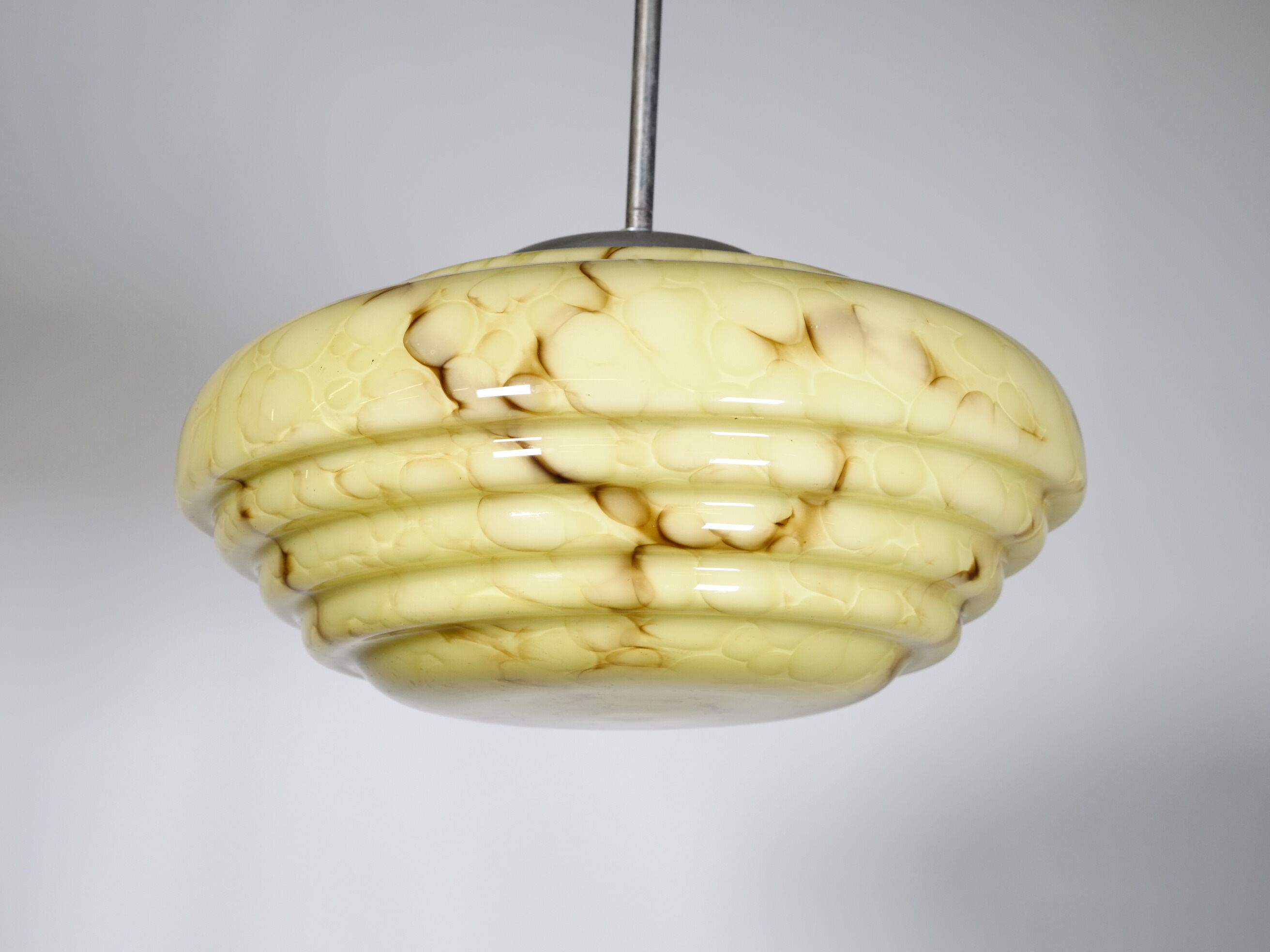 Art Deco Opaline Glass Ceiling Lamp, 1920s–1930s