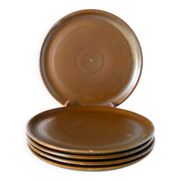 Lot de 5 grandes assiettes plates en grès, 1970