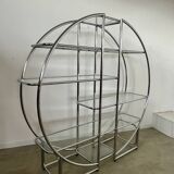 Old circular shelf tubular glazed bookcase art deco style bauhaus design 70s