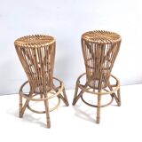 Pair of Postmodern Italian Round Bamboo Stools in the style of Agnoli