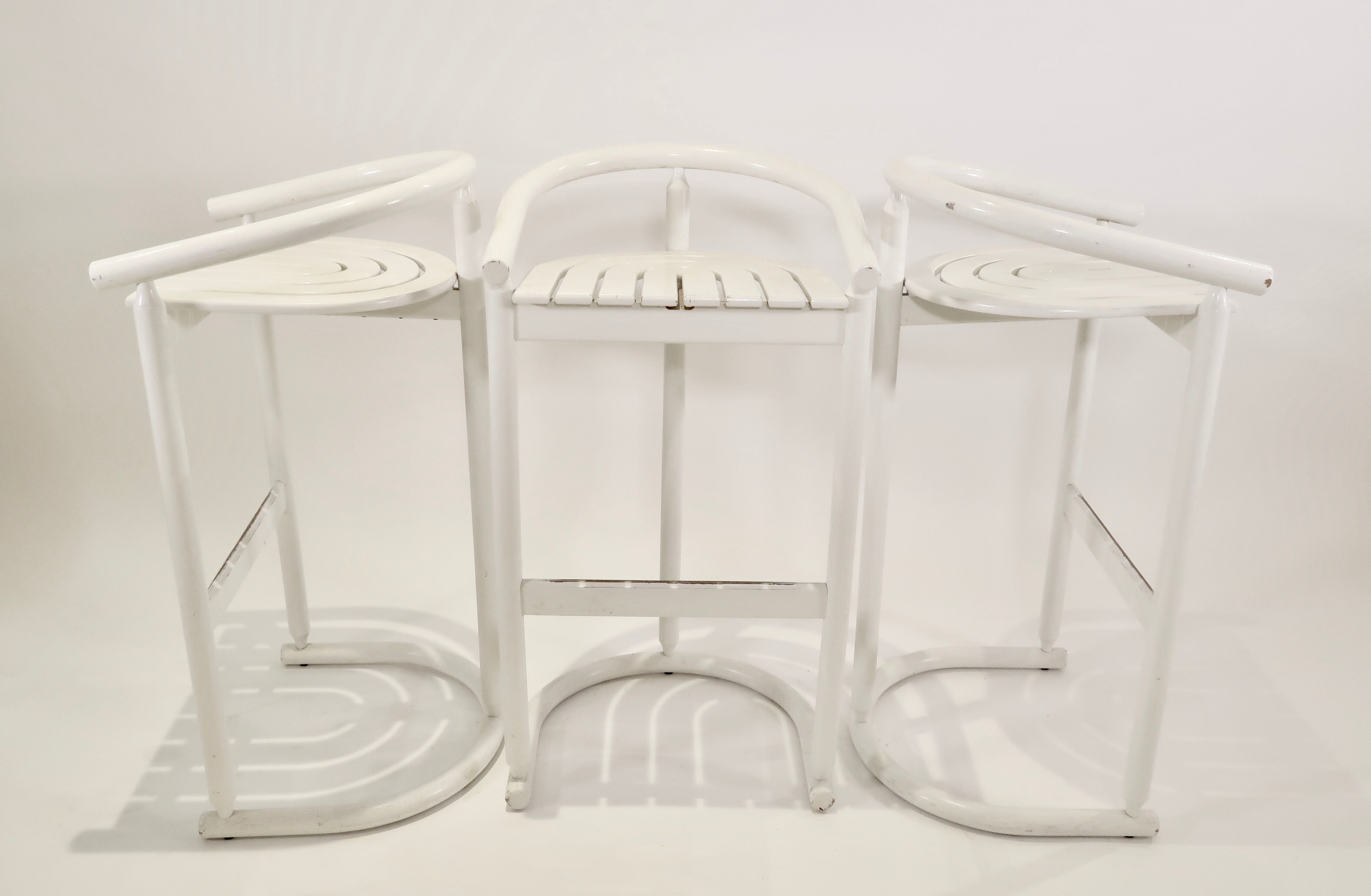 Series of 3 wooden high stools, Italy 1970