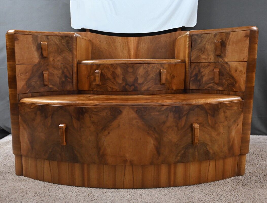 Commode-coiffeuse en ronce de noyer, Angleterre – 1920