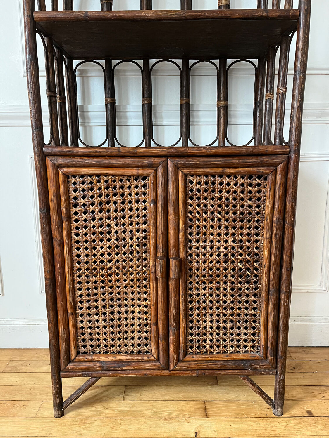 Vintage rattan and caning shelf bookcase