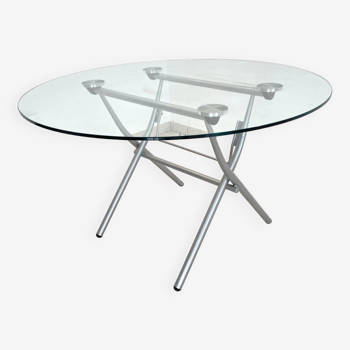 Table pliante tomo design Hiroyuki Yamakado vintage 90 verre & acier