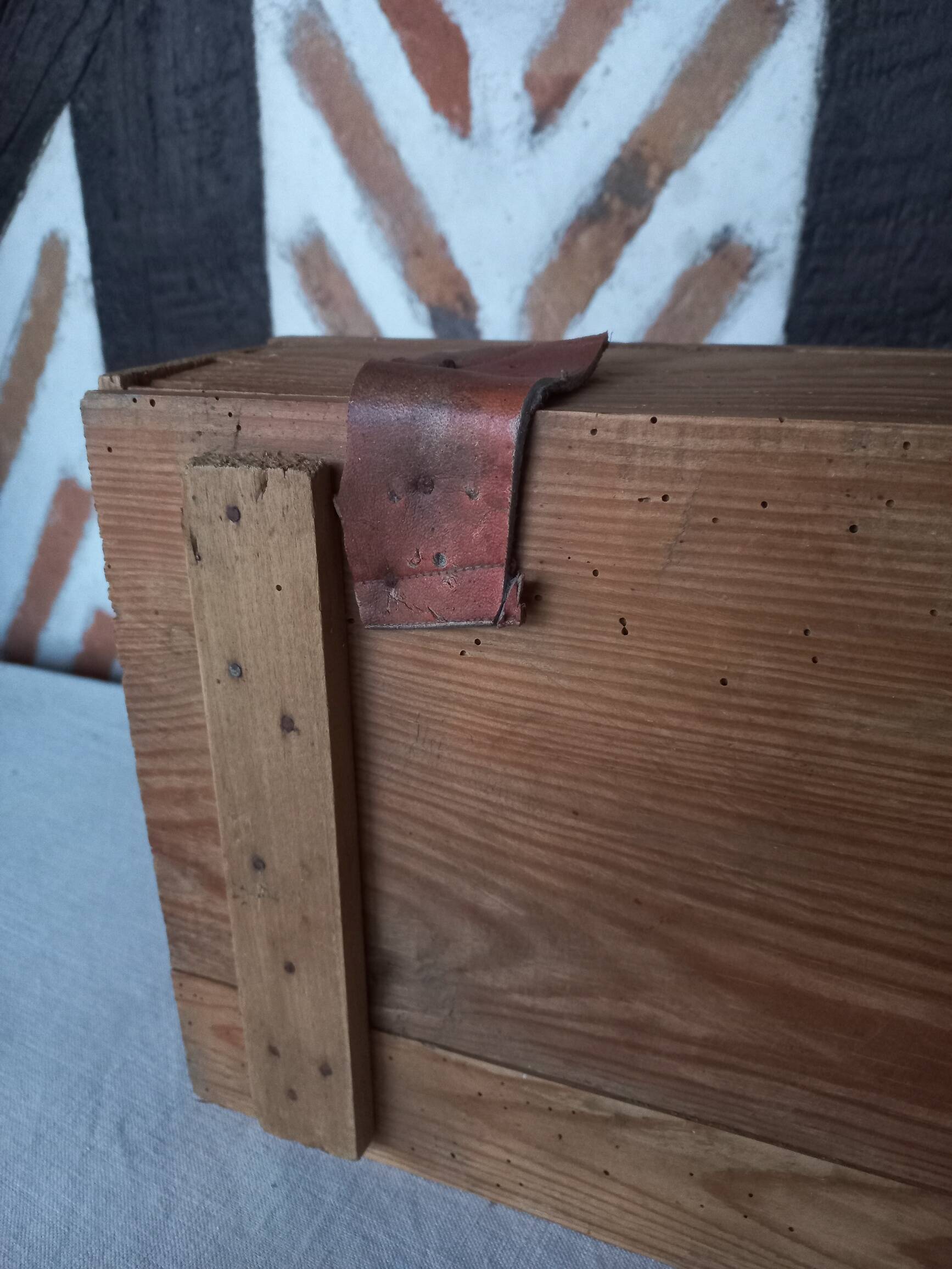 Old compartmentalized wooden box crate