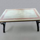 Character coffee table in stone marquetry and black metal.