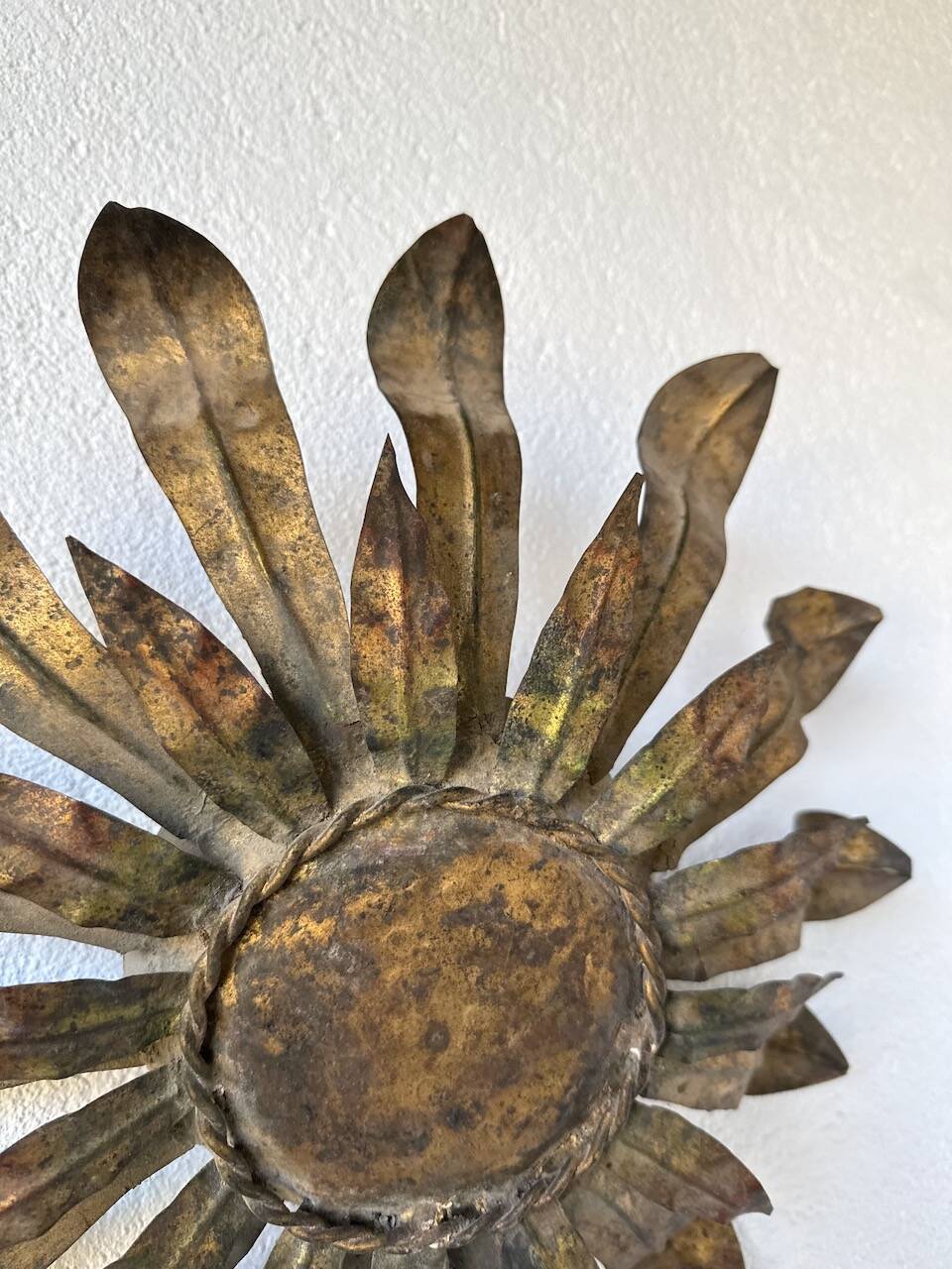 Ceiling or wall light with sun motif, brass, 1950s