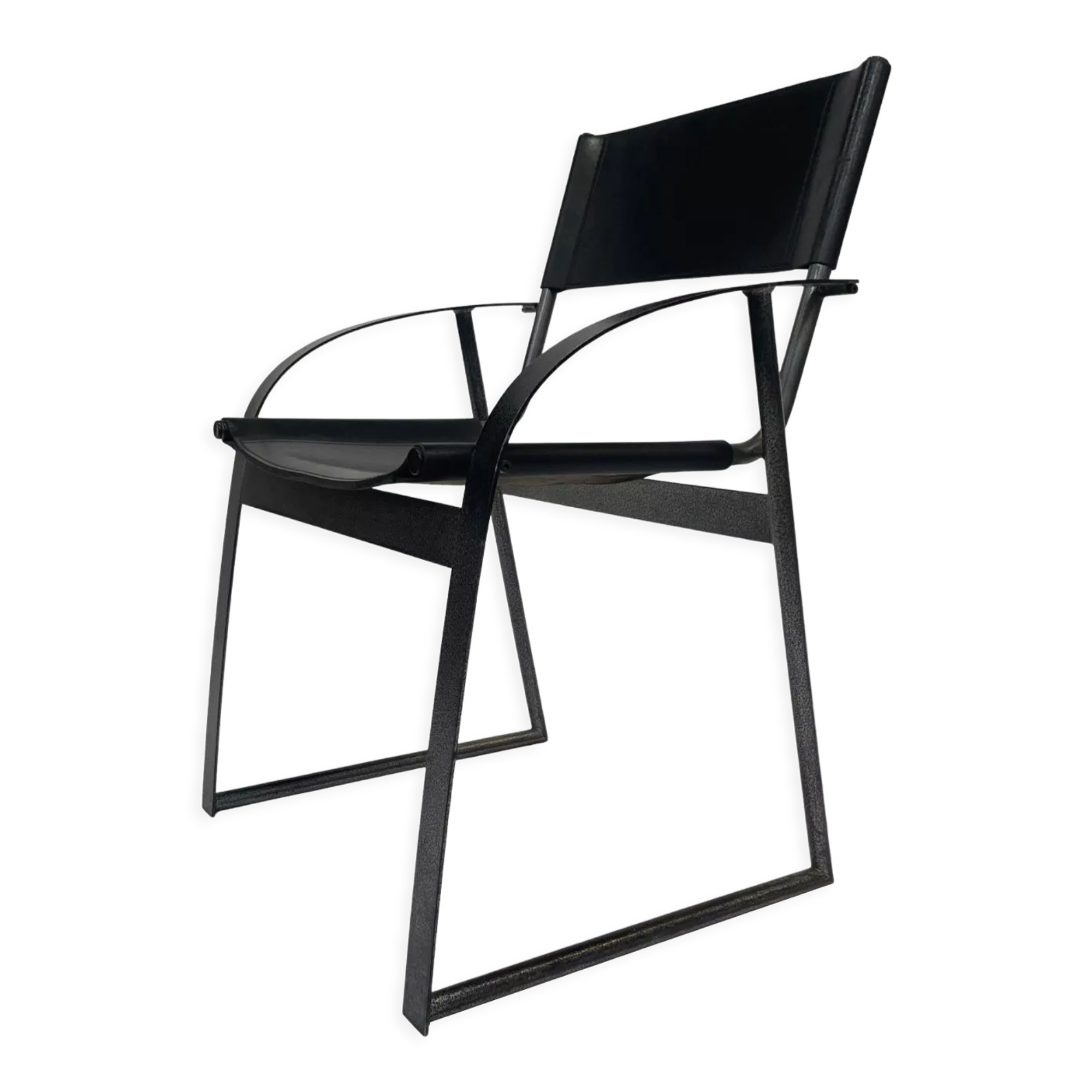 Chaise vintage en cuir et acier noir des années 1970