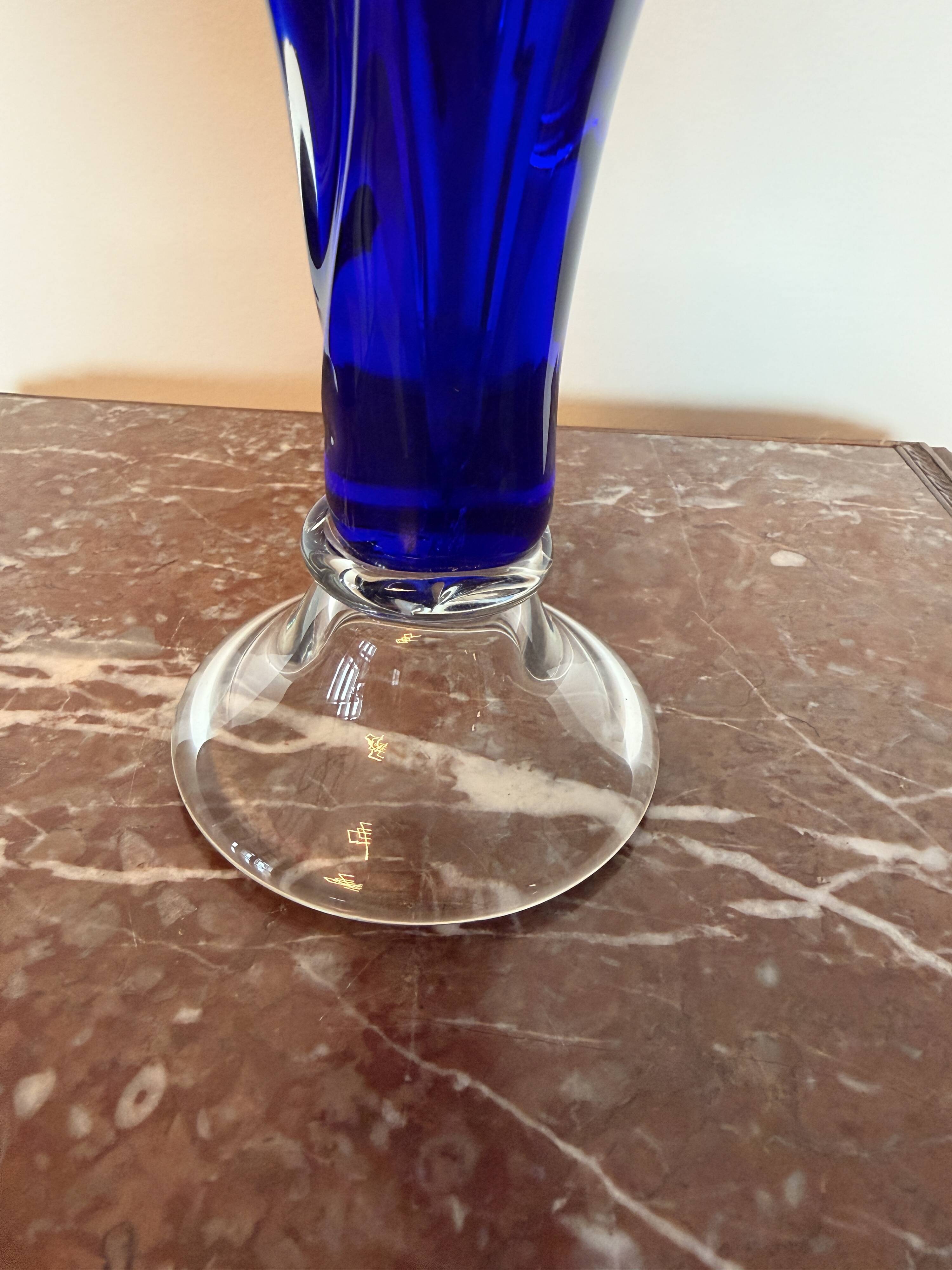 Vintage Cobalt Blue Crystal Vase Sculpture - Murano Style