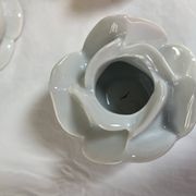 White porcelain rose shaped candle holders