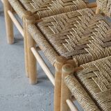 Set of 6 French Mid Century Naturalist Woven Highback Chairs in Solid Elm, 1960s