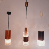 Three vintage suspension lamps, copper aluminum and glass