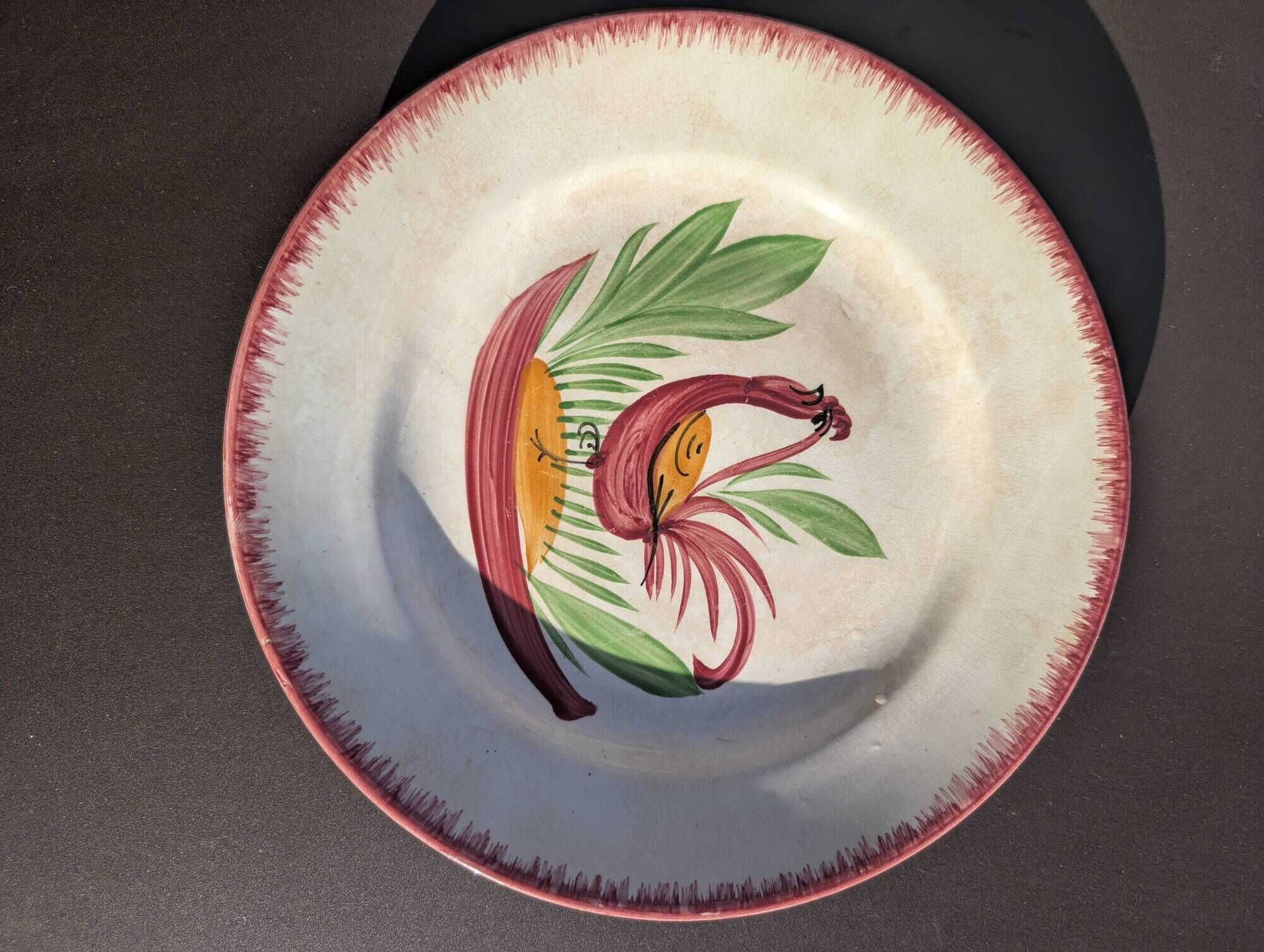 Old deep plate, rooster decoration, in Sarreguemines Digoin ceramic.