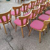 Set of 20 vintage wooden bistro chairs with cushions, year 7