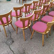 Set of 20 vintage wooden bistro chairs with cushions, year 7