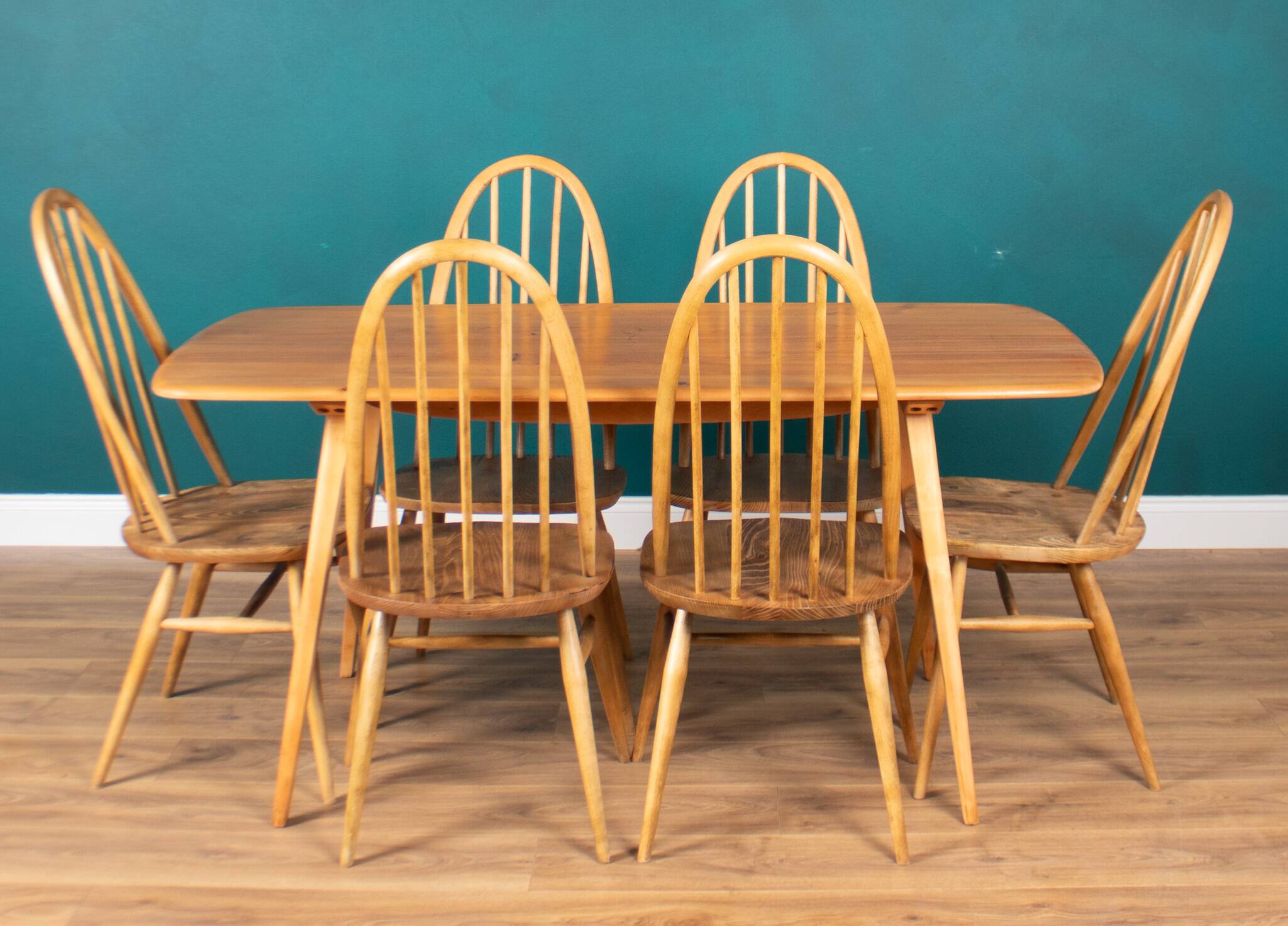 Retro Ercol Planktop Dining Table & Six Windsor Chairs